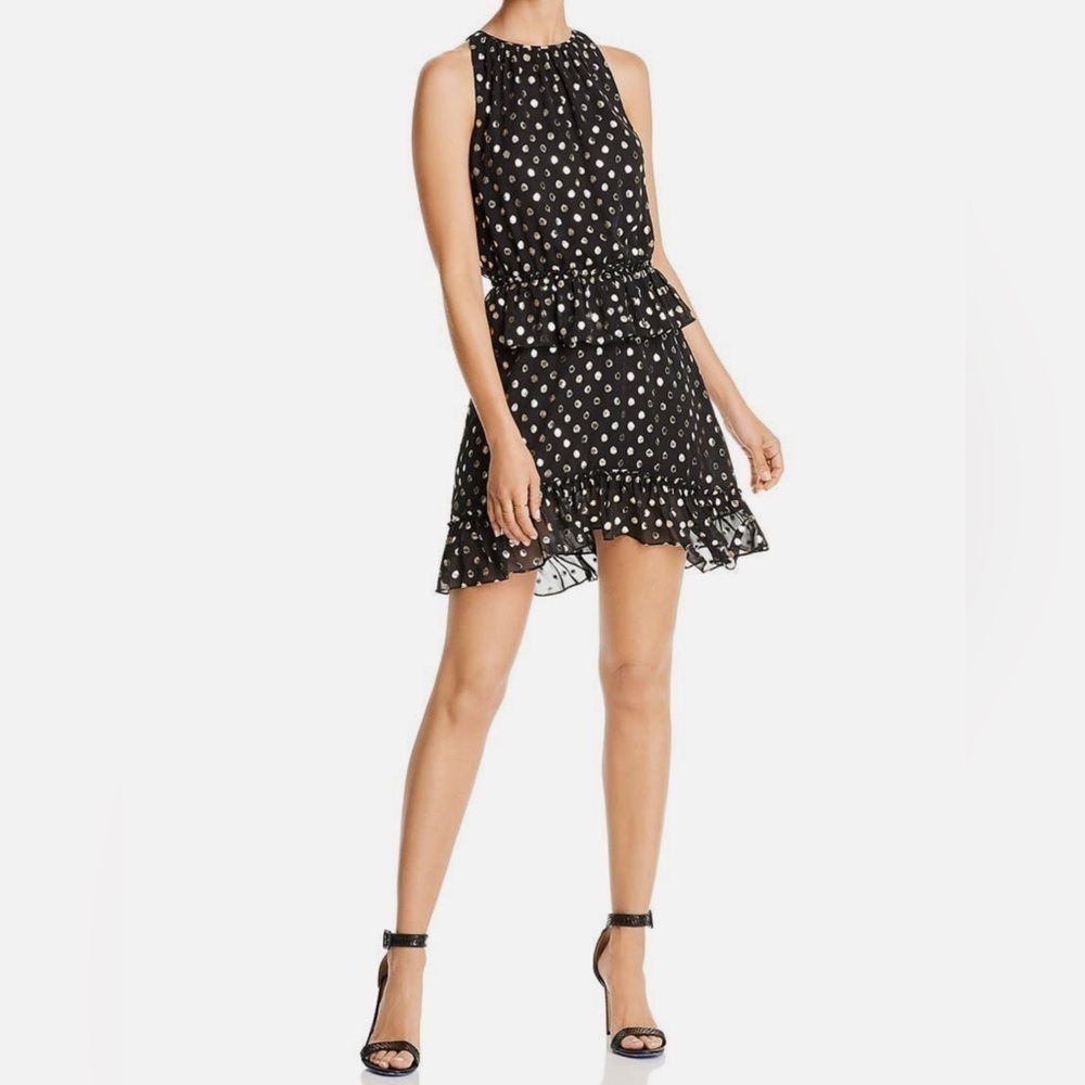 Lini Mini Dress Sleeveless with Ruffle Waist Black and Gold - Small